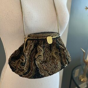 Vintage La Regale Black and Gold Beaded Evening Bag